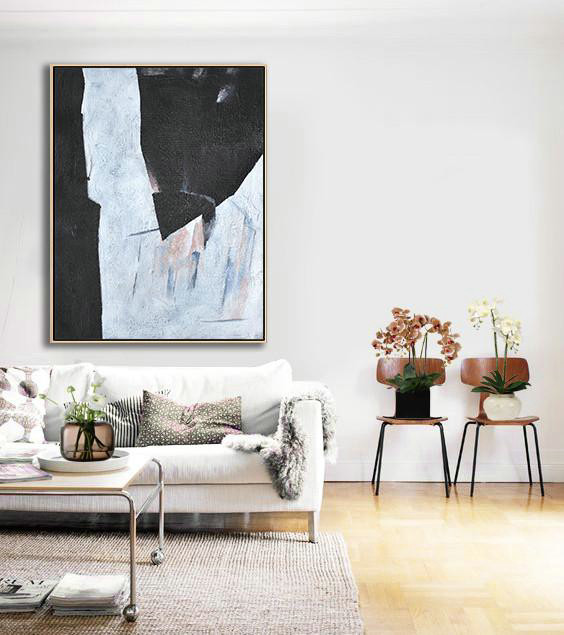 Large Abstract Painting,Hand-Painted Black And White Minimal Painting On Canvas,Original Abstract Painting Canvas Art